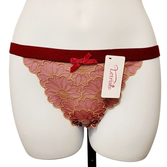 2/$20 Brand new red/gold lace T-backs underwear panties - Picture 1 of 3